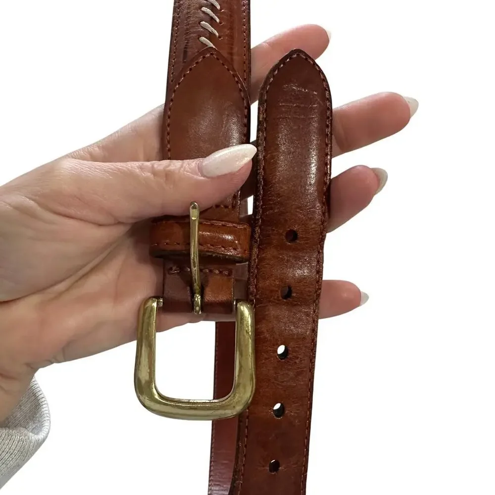 Coach Men's Leather & Brass Handstitched British Tan Dress Belt, Size 38, EUC